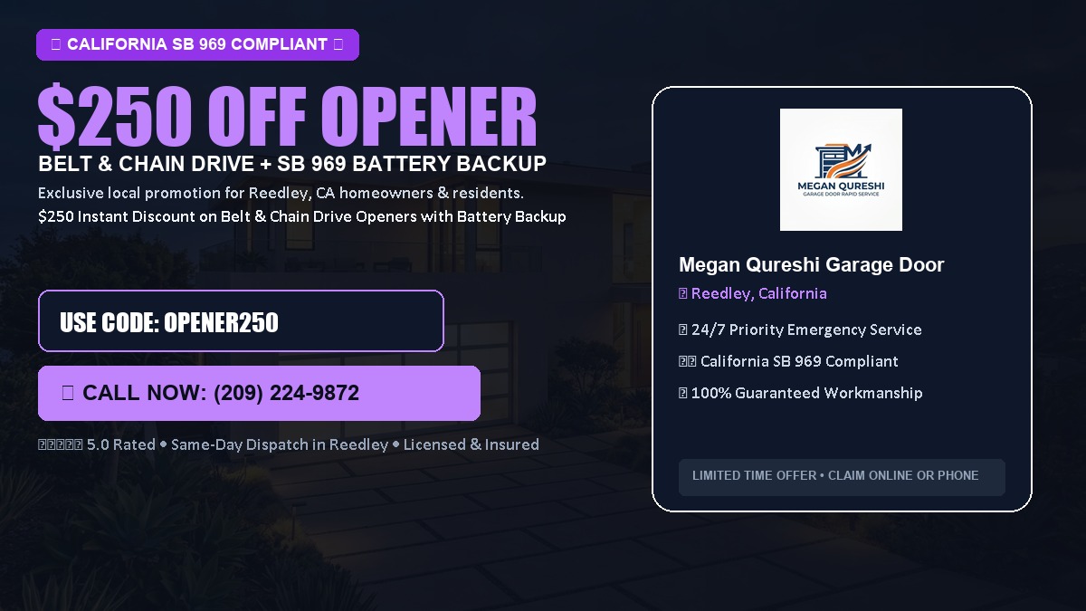 $250 OFF Smart Garage Door Opener Installation (Belt & Chain Drive with California SB 969 Battery Backup) in Reedley, CA